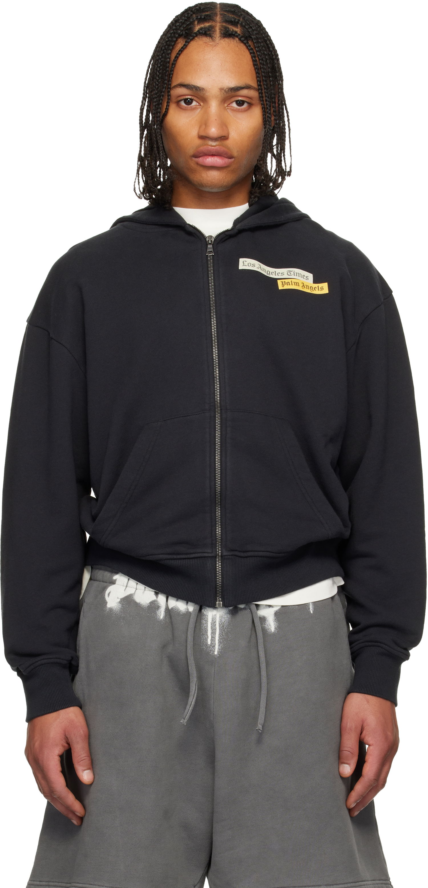 Mikina Palm Angels LA Times Edition News Zip Hoodie Čierna | PMBE029F25FLE0011003, 0