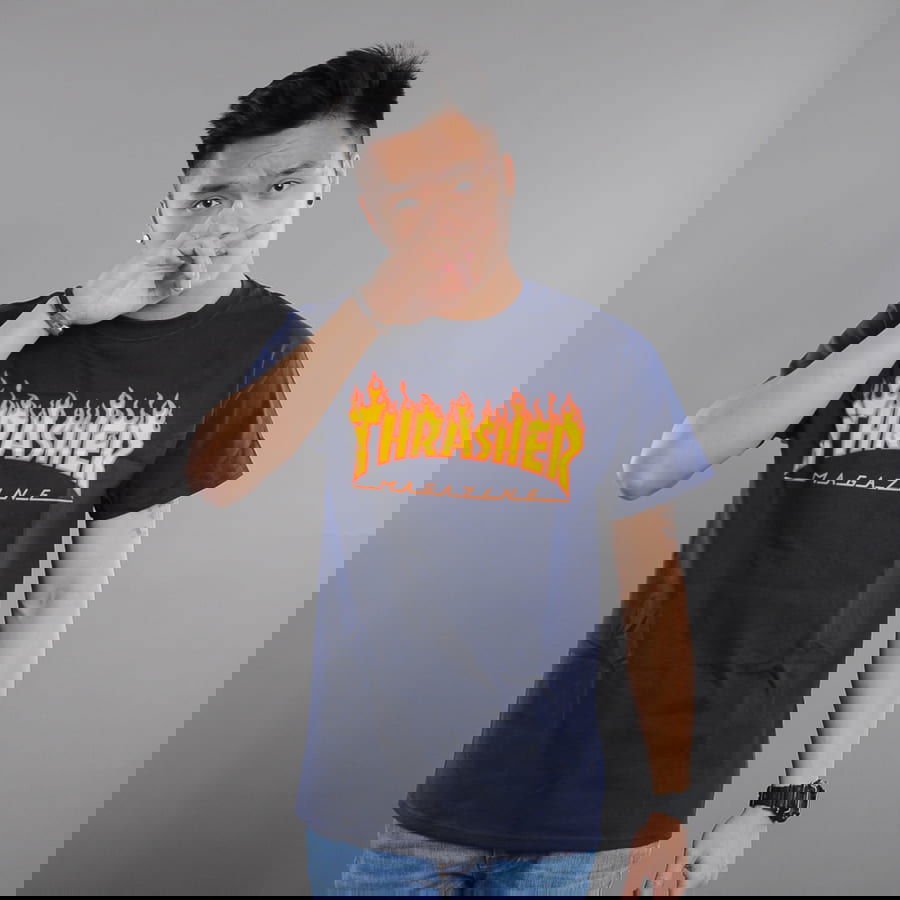 Tričko Thrasher Tee Flame Logo Navy | 017830, 0