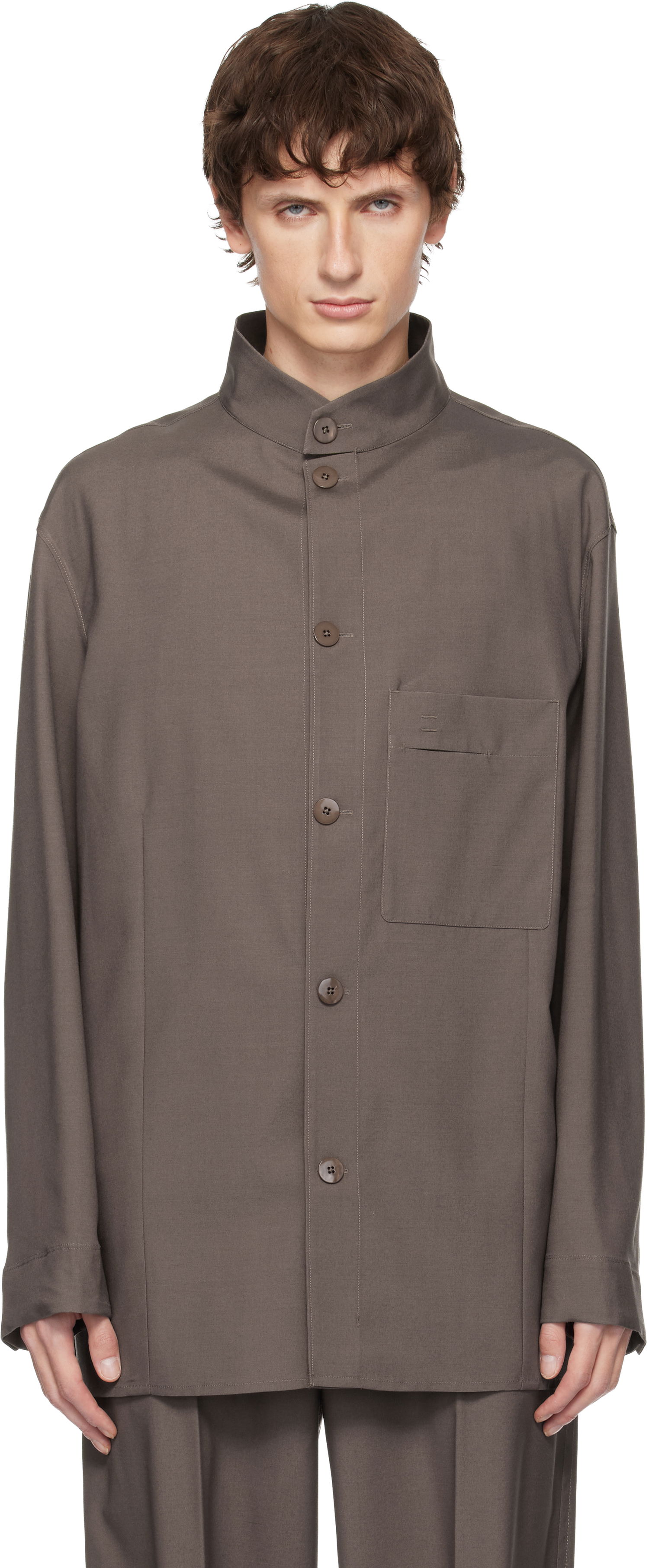 Bunda ZEGNA Standing Collar Overshirt Hnedá | 987038A9 SON95, 0
