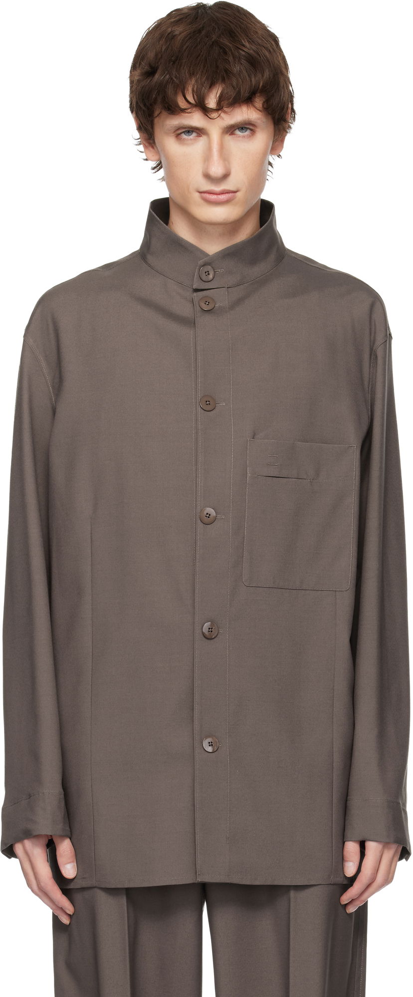 Bunda ZEGNA Standing Collar Overshirt Hnedá | 987038A9 SON95