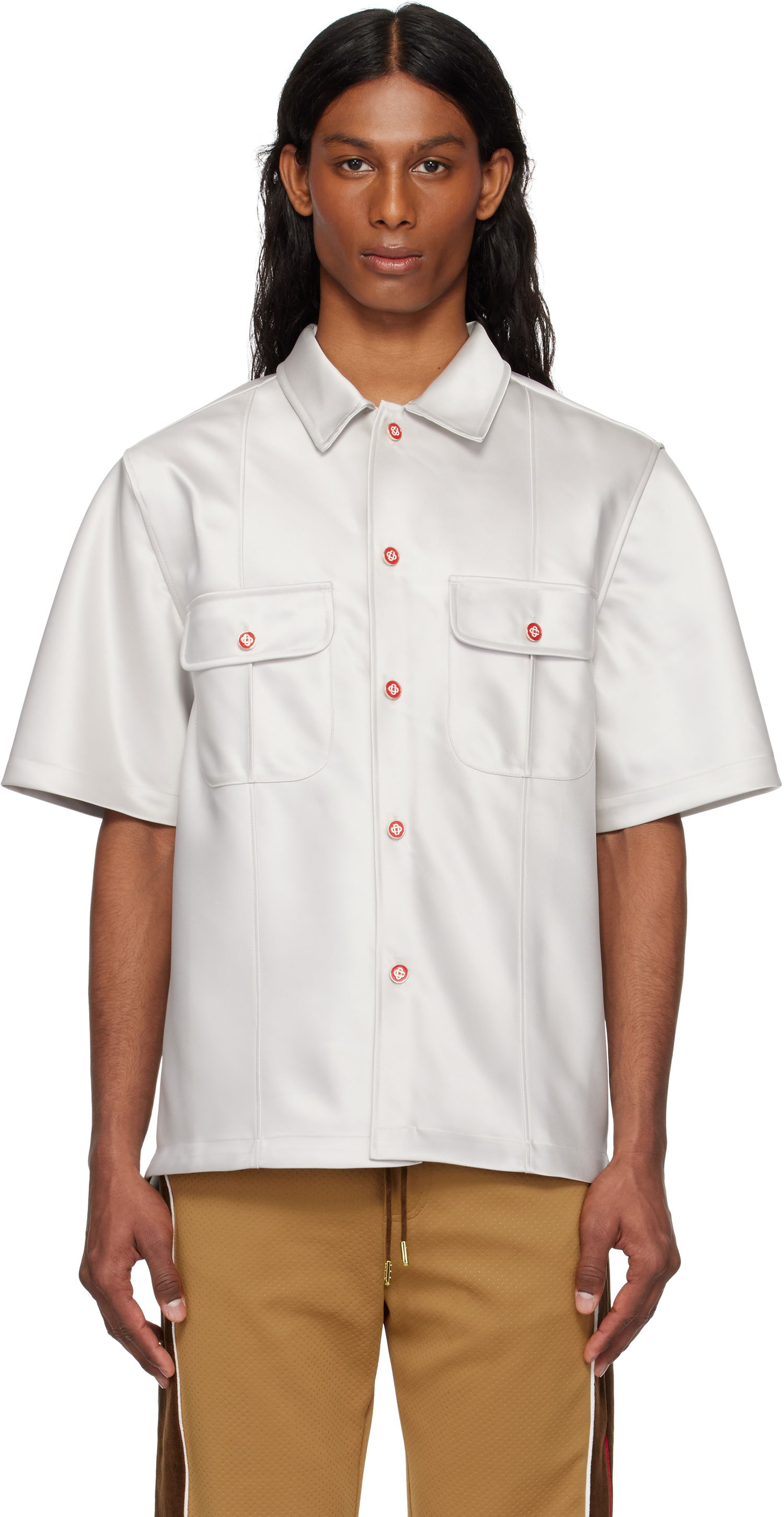 Košeľa Casablanca Casablanca Short Sleeve Satin Shirt Biela | MS25-SH-169-01, 0