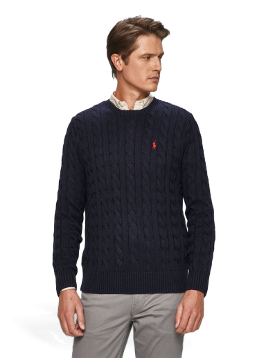 Sveter Polo by Ralph Lauren Cotton Cable Crew Knit Navy | 710775885001