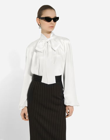 Košeľa Dolce & Gabbana Silk Tie Neck Blouse Biela | F5P96TFU1NUW0800, 3