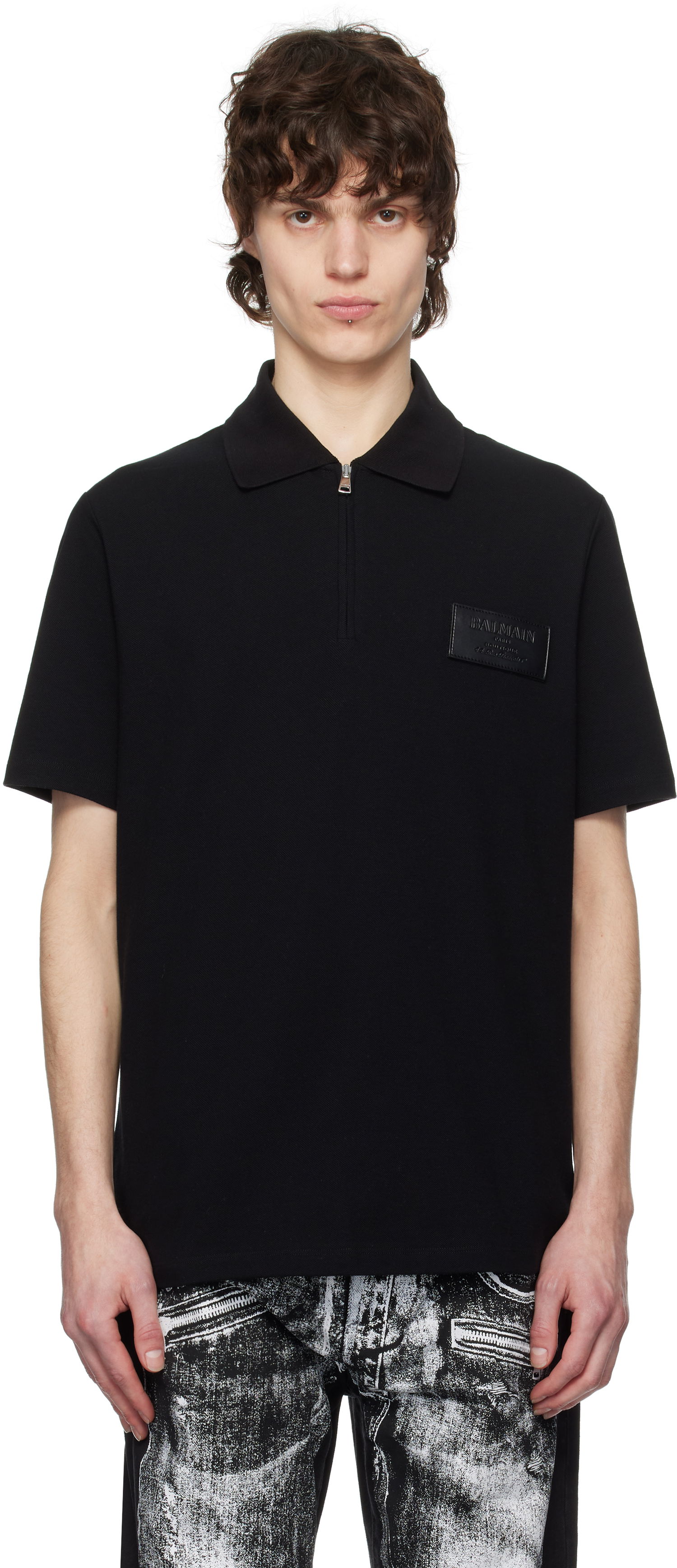 Polo tričko Balmain Balmain Logo Patch Polo Čierna | EH1GC027BC92, 0