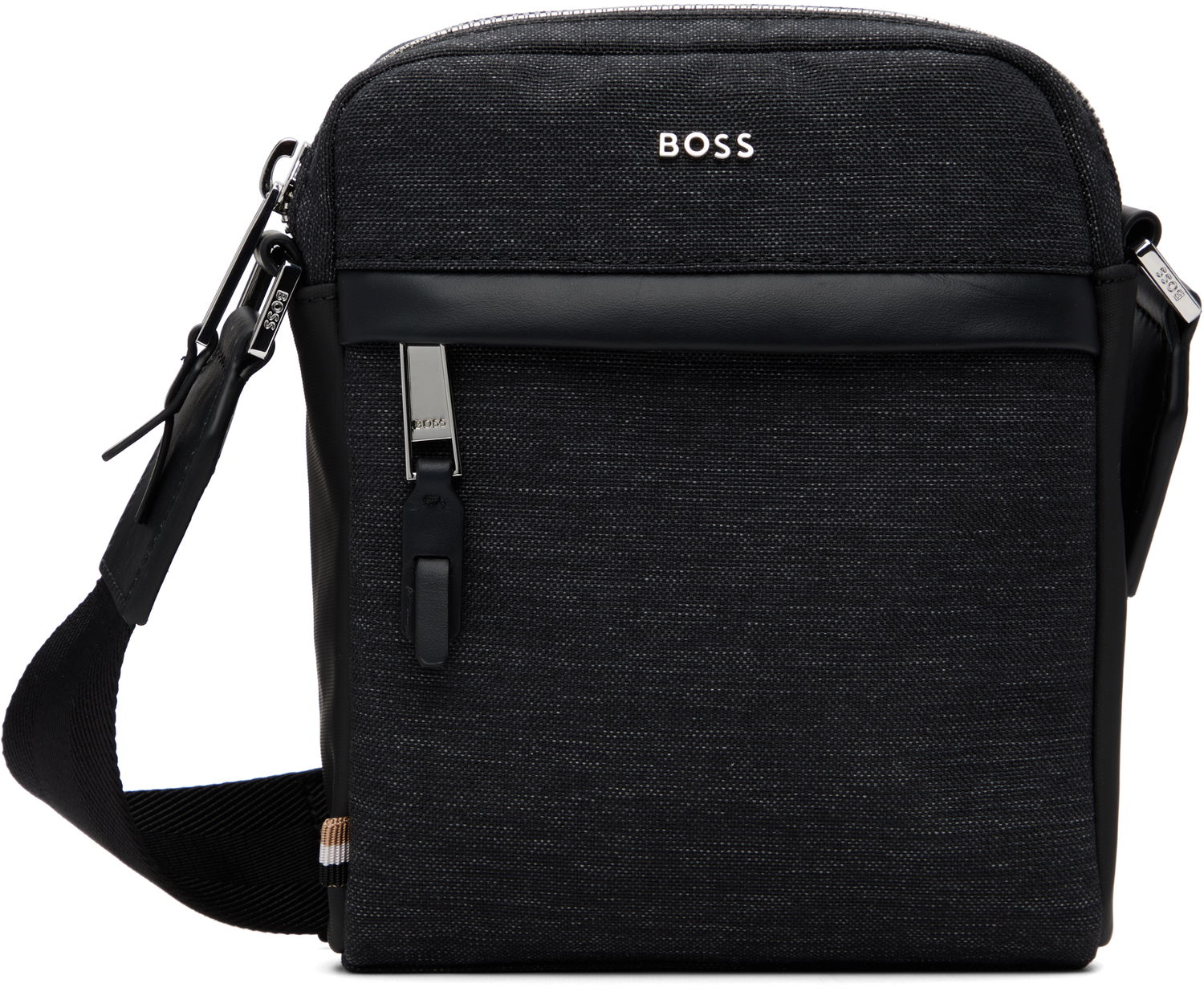 Taška cez rameno BOSS Textured Fabric Crossbody Bag with Logo Hardware Čierna | 50548022, 0