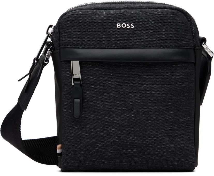 Taška cez rameno BOSS Textured Fabric Crossbody Bag with Logo Hardware Čierna | 50548022