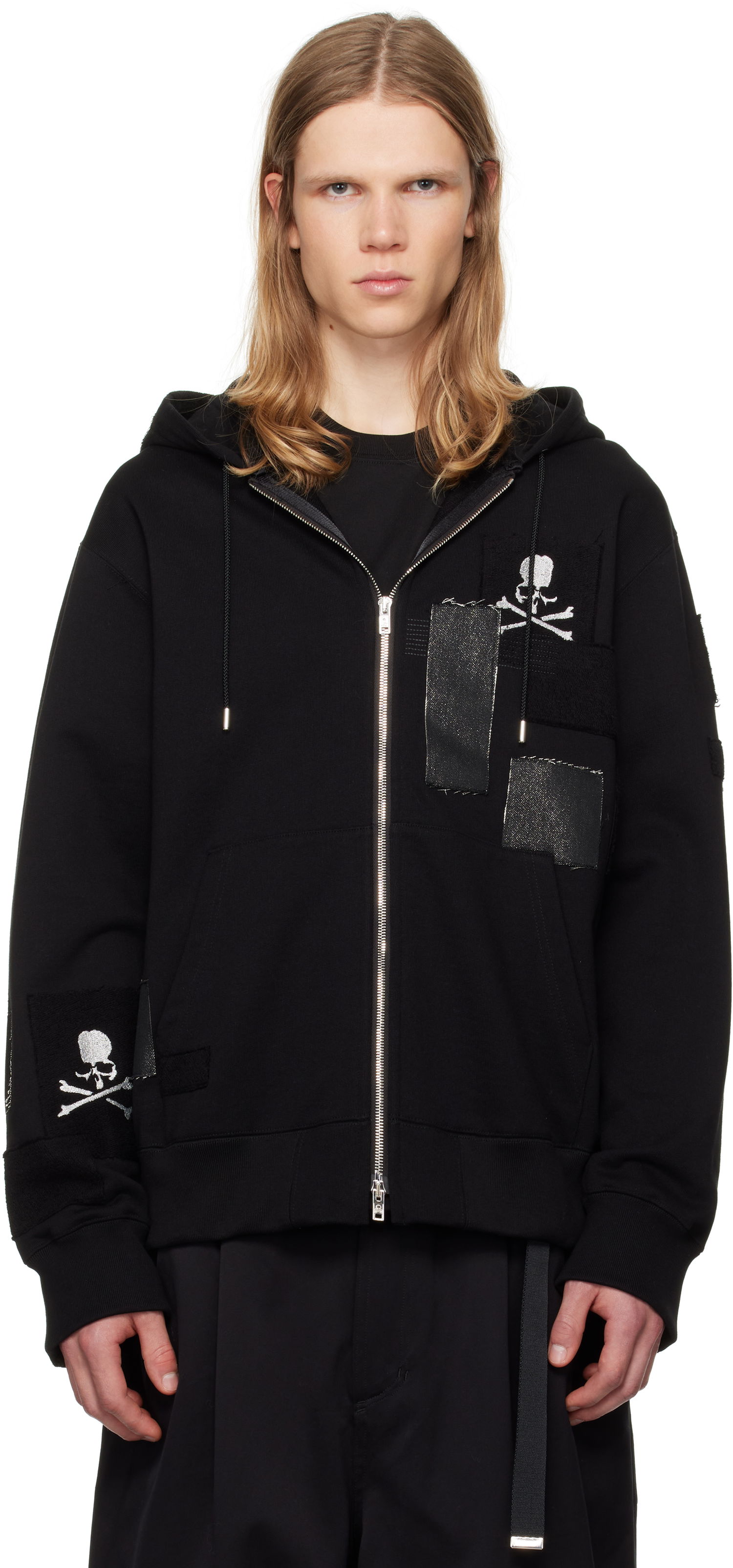 Mikina Mastermind WORLD Patchwork Full-Zip Hoodie Čierna | MW24S13-SW011-001, 0