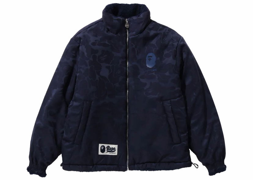 Bunda BAPE BAPE Tonal Solid Camo Sherpa Reversible Jacket Navy Navy | 1J80-140-069