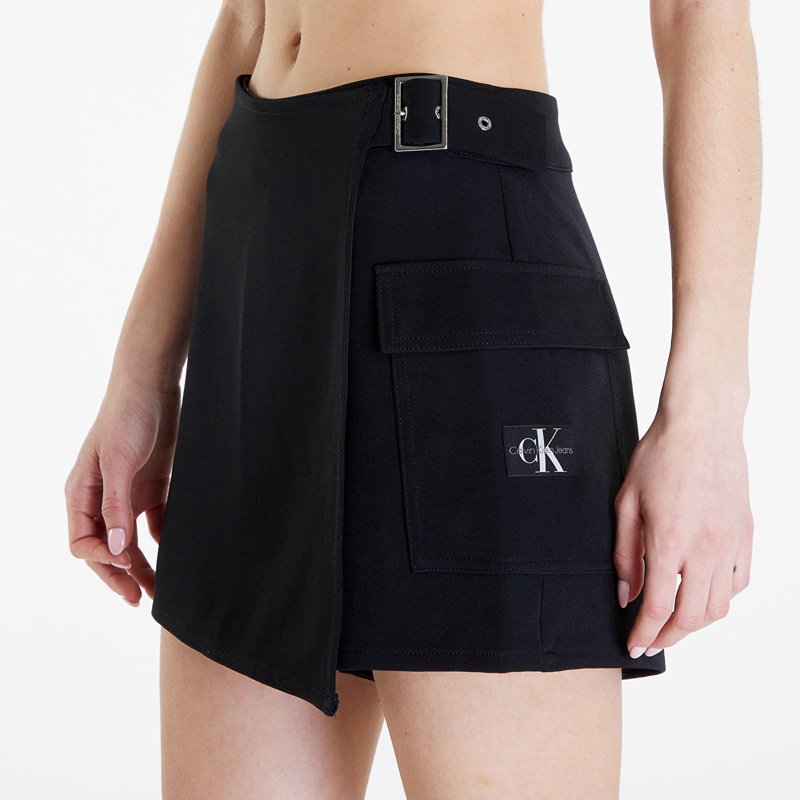 Jeans Buckle Wrap Mini Skort Black