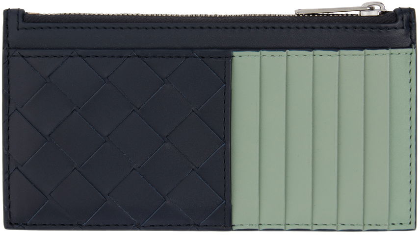 Black & Green Intrecciato Long Zippered Card Holder