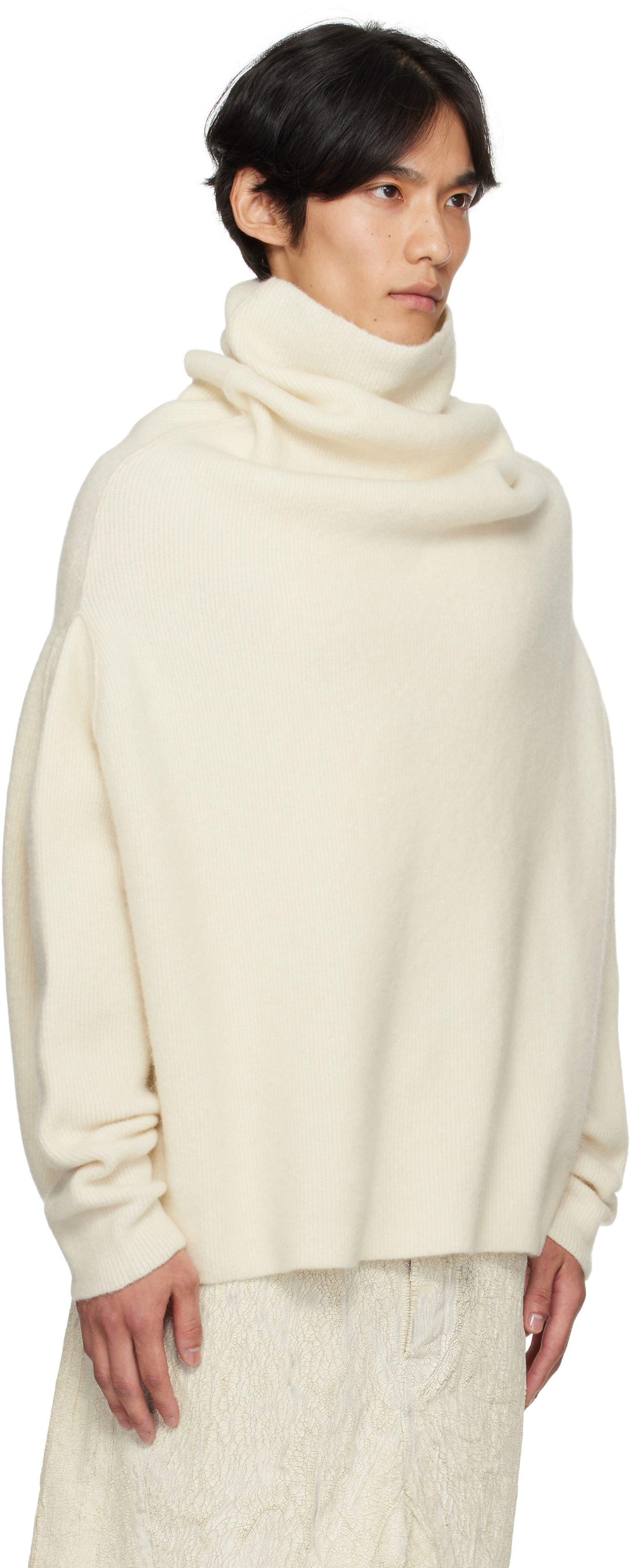 Sveter Rick Owens Rick Owens Concordians Shroud Cowl Neck Sweater Biela | RU02E1692 KWP, 1