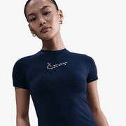 NSW Short-Sleeve Mock Neck Fitted T-Shirt with Rhinestone Logo