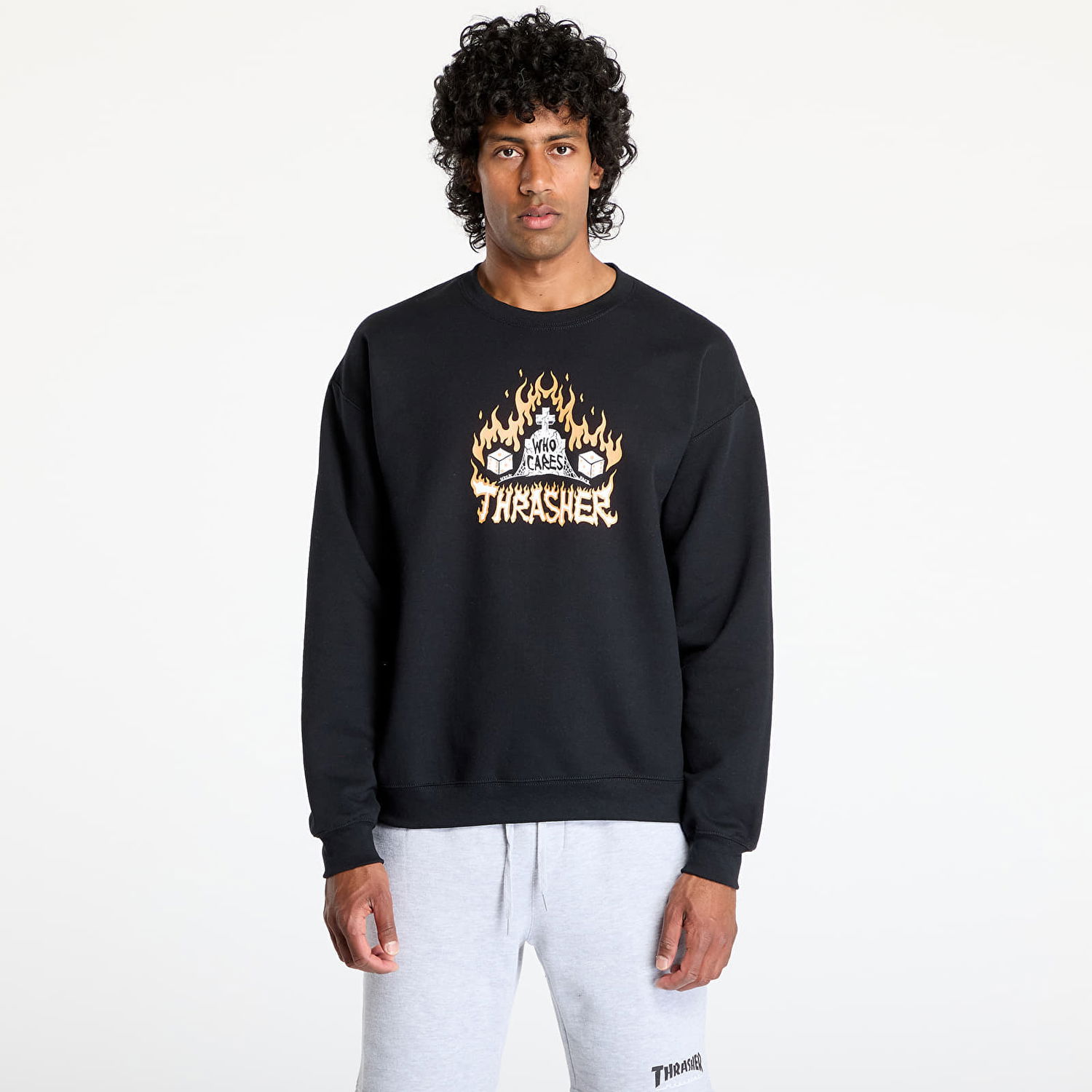 Mikina Thrasher Thrasher Who Cares by Neckface Crewneck Sweatshirt Čierna | 145708, 0