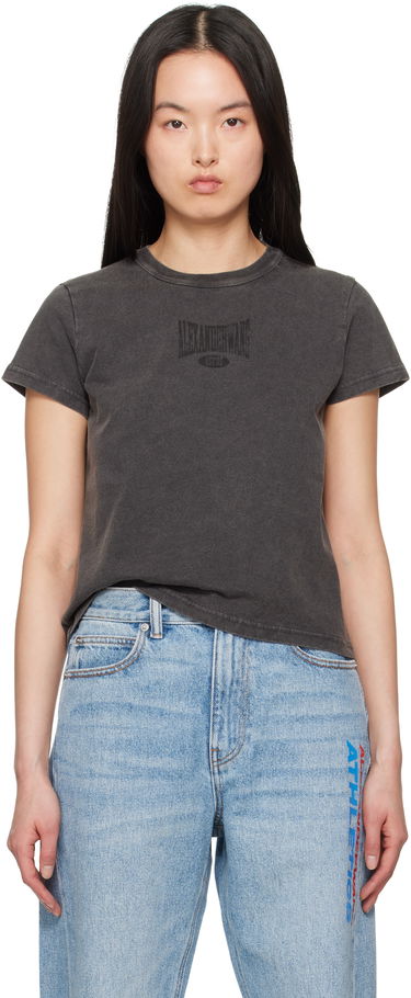 Tričko Alexander Wang Alexander Wang Distressed Logo Shrunken T-Shirt Šedá | 4CC2251540, 0