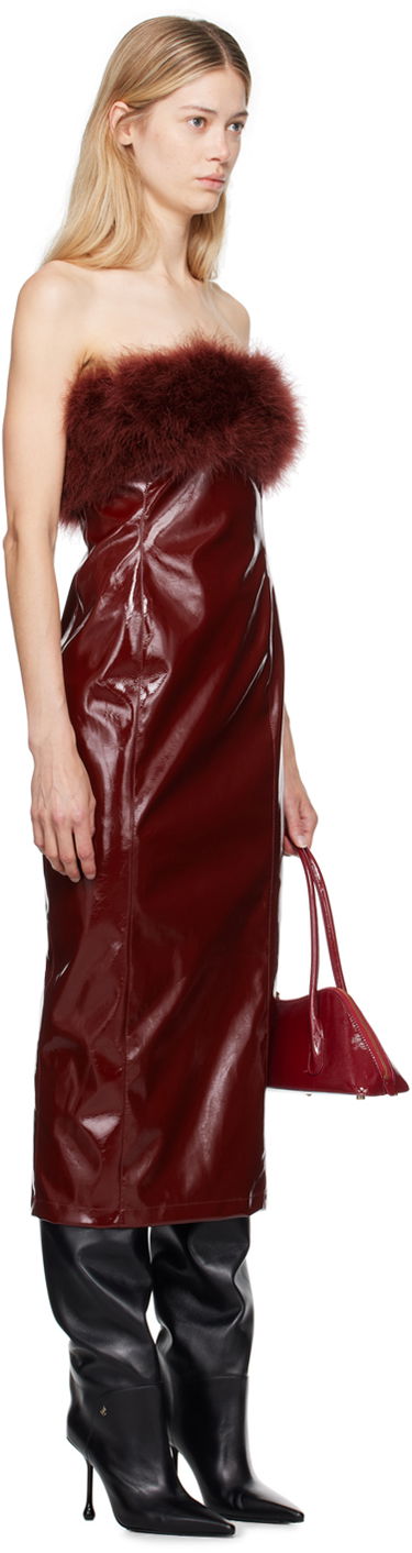Šaty Blumarine Feather Trim Faux-Leather Midi Dress Vínová | A422A481A, 1