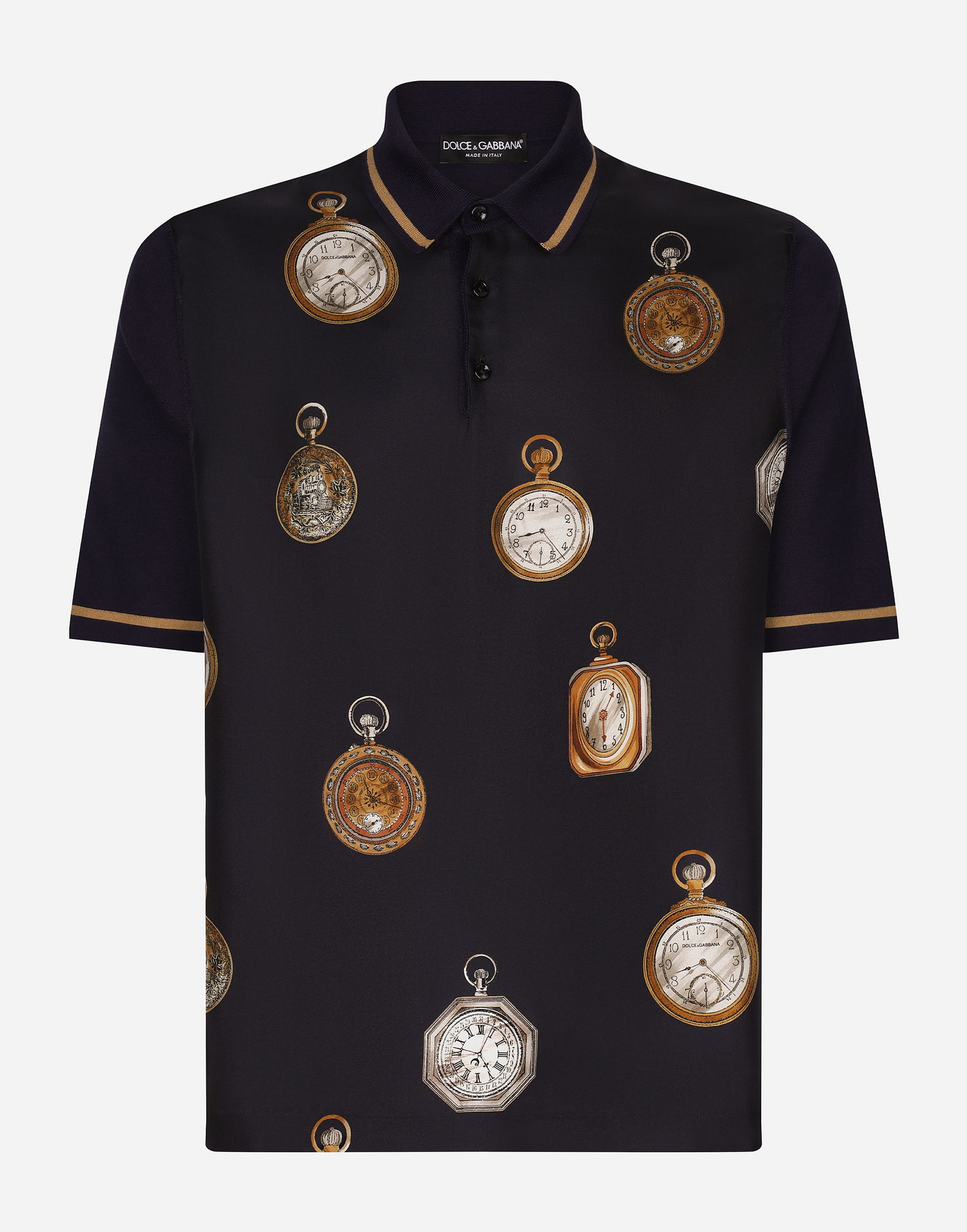 Polo tričko Dolce & Gabbana Watch-print Silk Polo Shirt Čierna | GXZ18TJBSKCHB5EP, 0