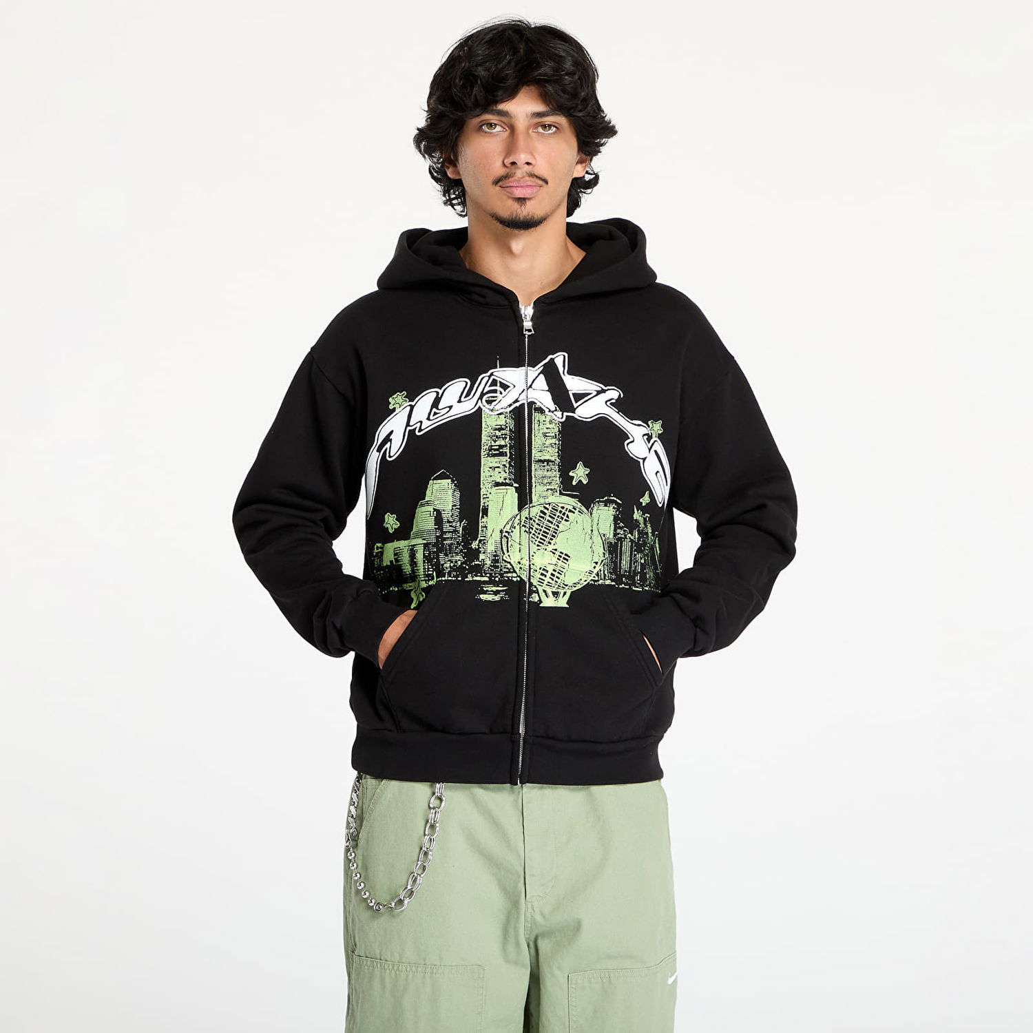 Mikina Awake NY Skyline Zip Up Hoodie Washed Black S Čierna | AWK-SU24-HD121-BLK, 0
