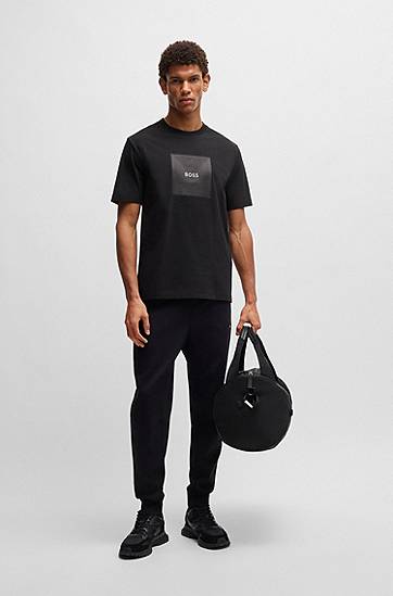 Tričko BOSS BOSS Cotton-Jersey T-Shirt with Logo Patch Čierna | 50538096, 1