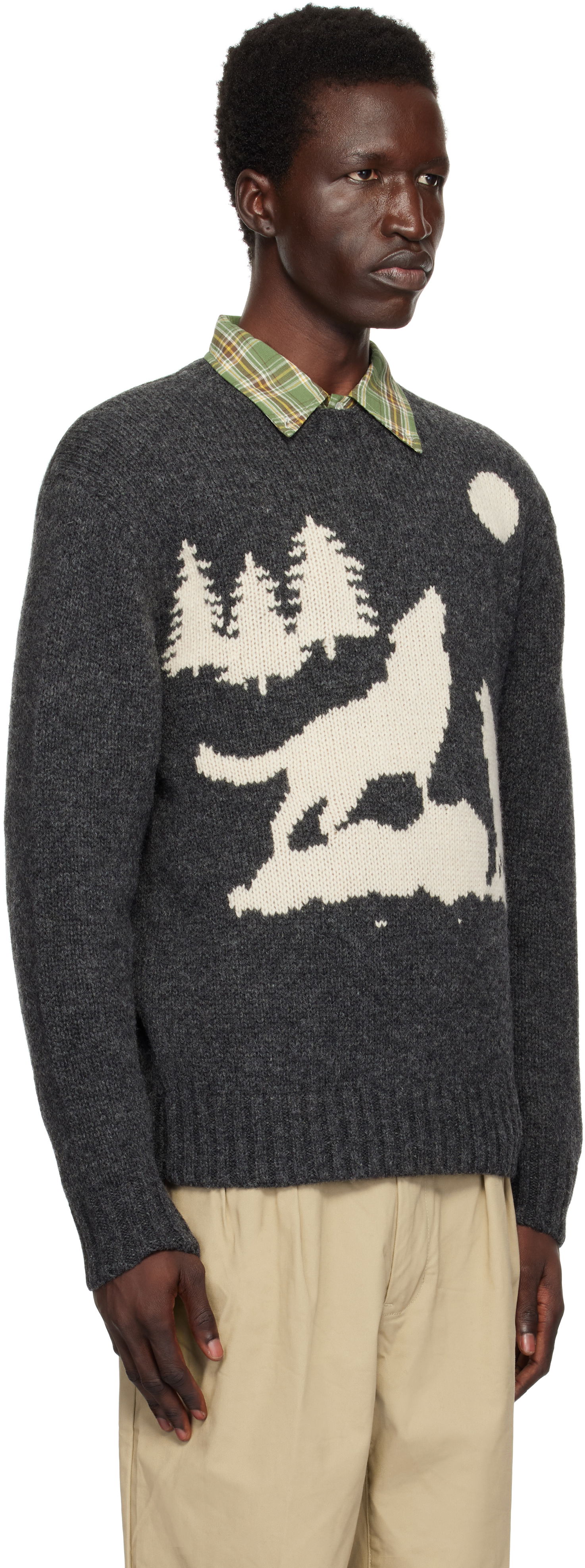 Sveter BEAMS BEAMS PLUS Crew Intarsia Sweater Šedá | 38150202103, 1