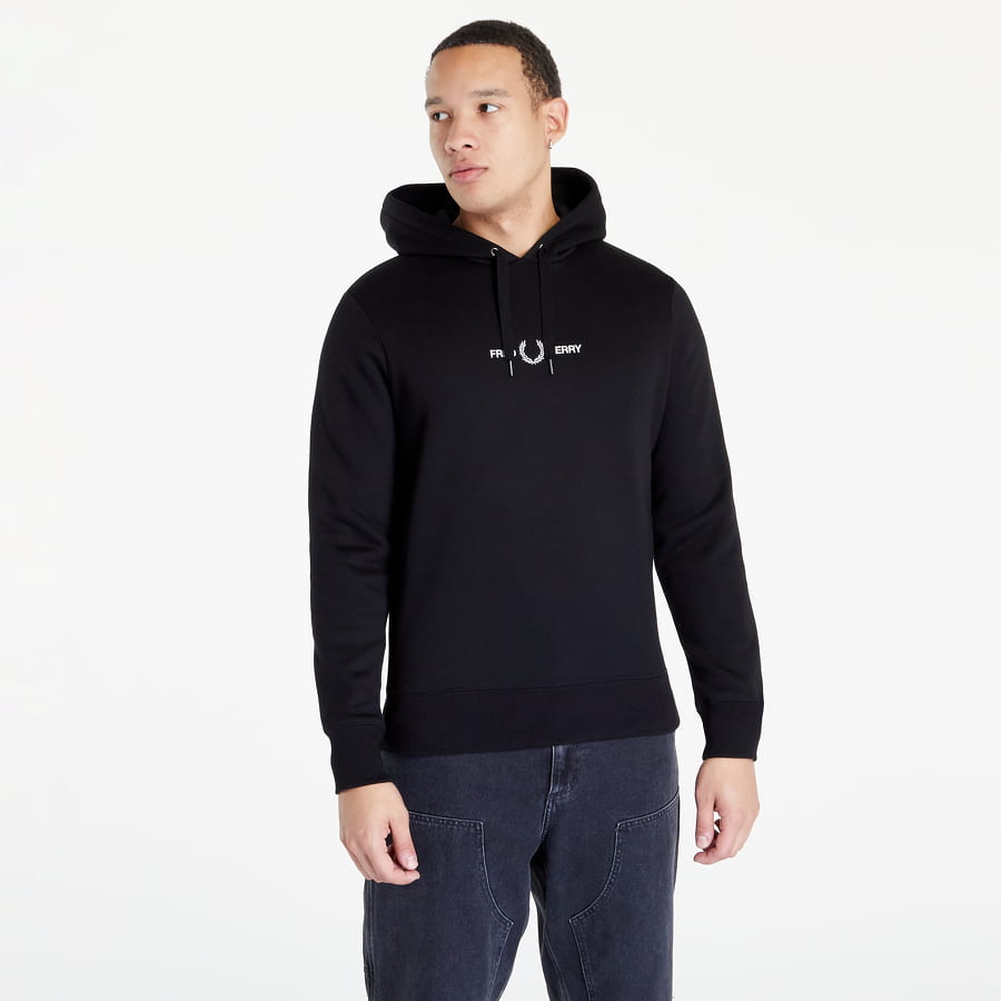 Mikina Fred Perry Embroidered Hooded Sweatshirt Čierna | M4728 184, 0