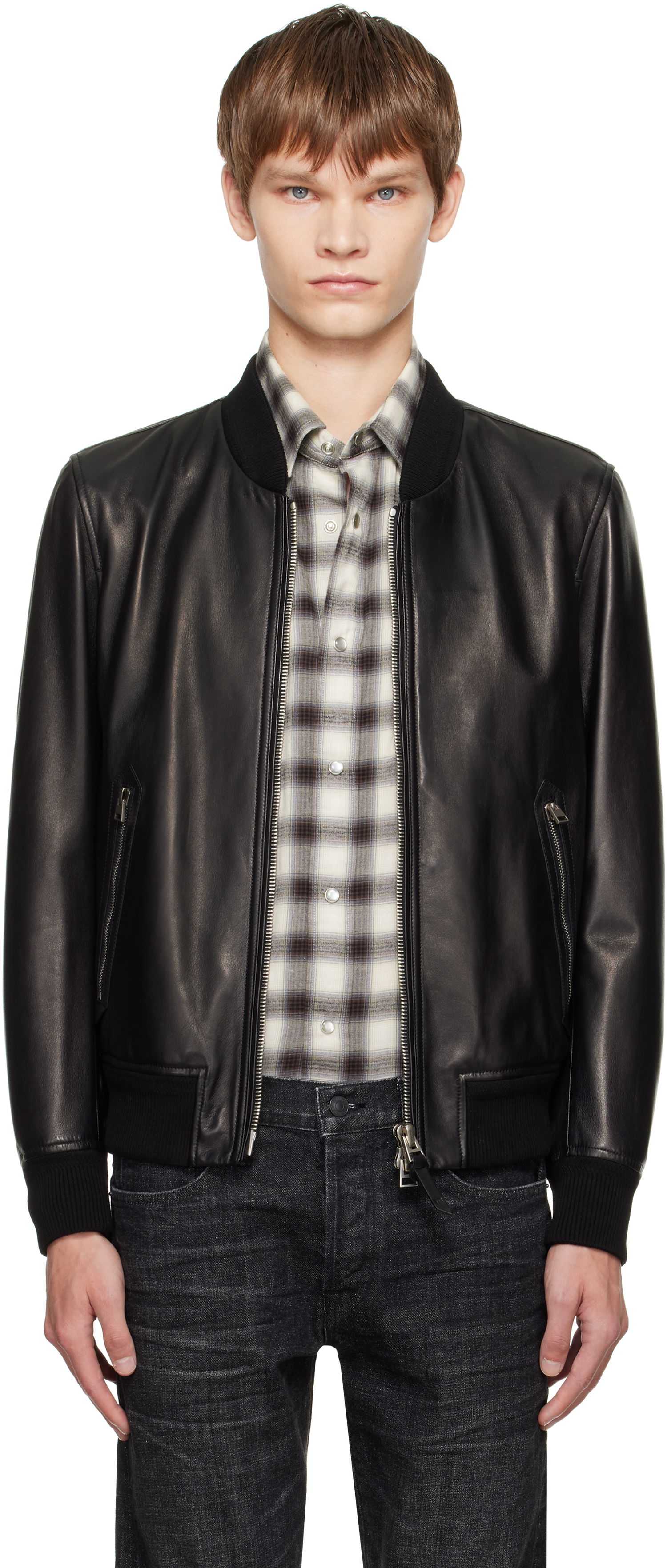 Bomber bunda Tom Ford TOM FORD Shiny Nappa Plonge Leather Bomber Jacket Čierna | LBS029-LMN029, 0