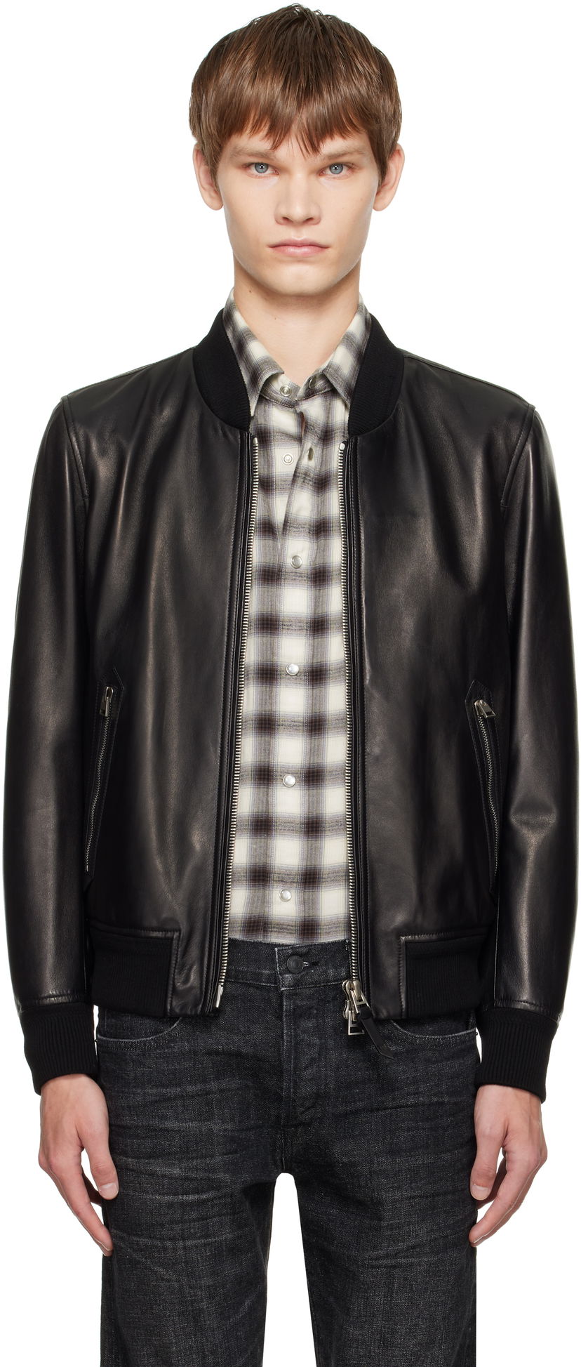 Bomber bunda Tom Ford TOM FORD Shiny Nappa Plonge Leather Bomber Jacket Čierna | LBS029-LMN029