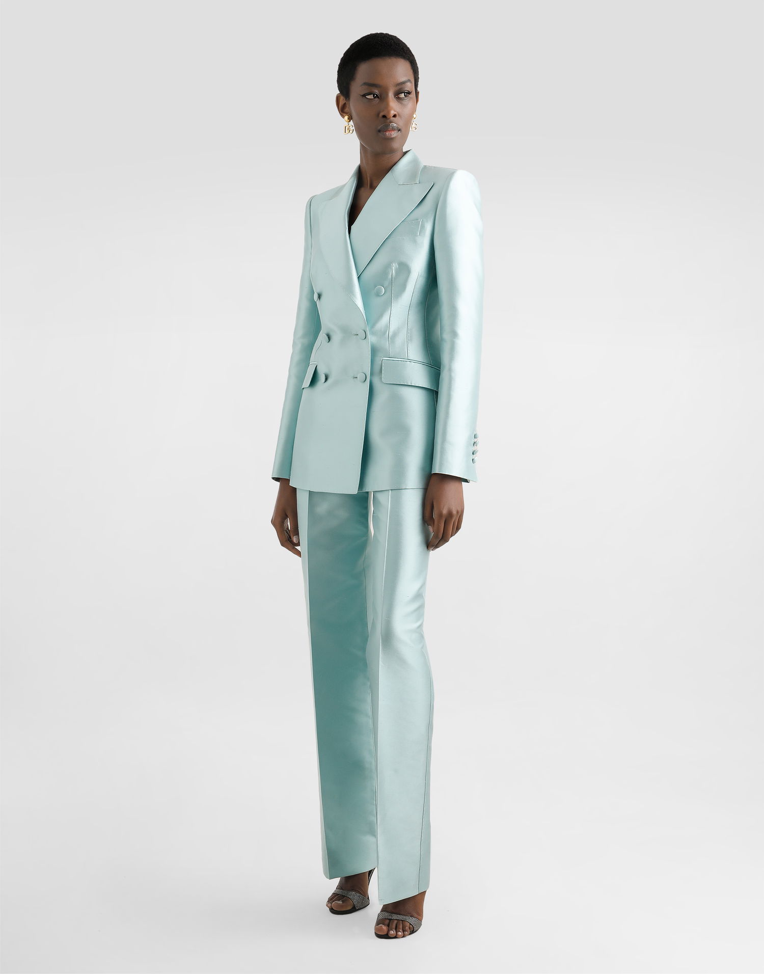 Nohavice Dolce & Gabbana Dolce & Gabbana Shantung Silk Trousers Tyrkysová | FTDDWTFU1JKB0276, 1