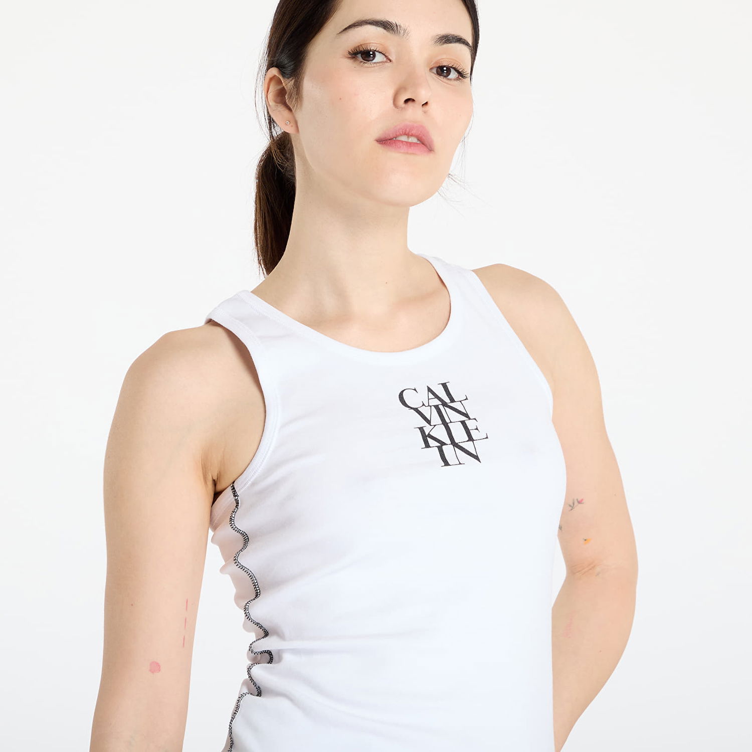 Tielko CALVIN KLEIN Calvin Klein Jeans Cotton Rib Tank Top Biela | LV044C219G YAA, 1