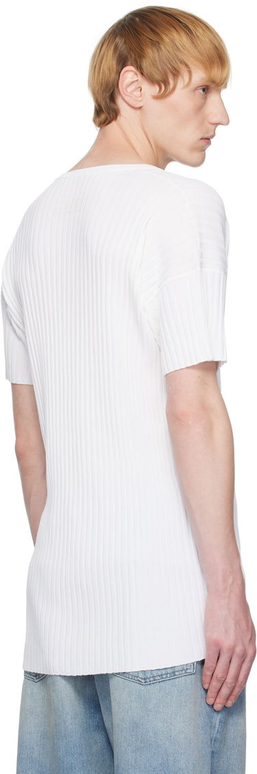 Tričko Maison Margiela MM6 Maison Margiela Rib-Knit V-Neck T-Shirt Biela | SH2HN0003 M13125, 2