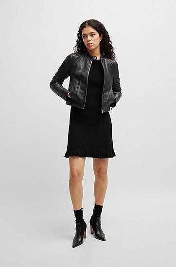Bunda BOSS Grained Leather Regular-Fit Jacket Čierna | 50522033, 1