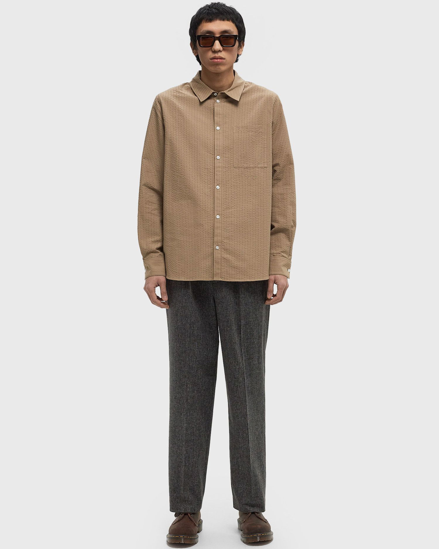 Košeľa ØLÅF Olaf Seersucker Stripe Long Sleeve Shirt Hnedá | M190301, 1