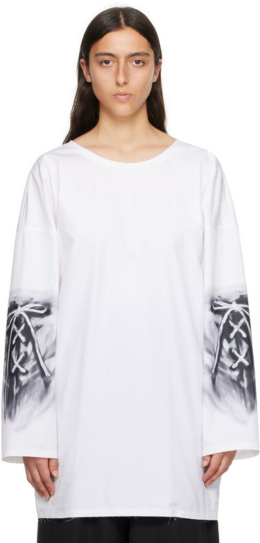Tričko We11done Raw Edge Graphic Long Sleeve T-Shirt Biela | WD-SH3-23-185-U-WH, 0