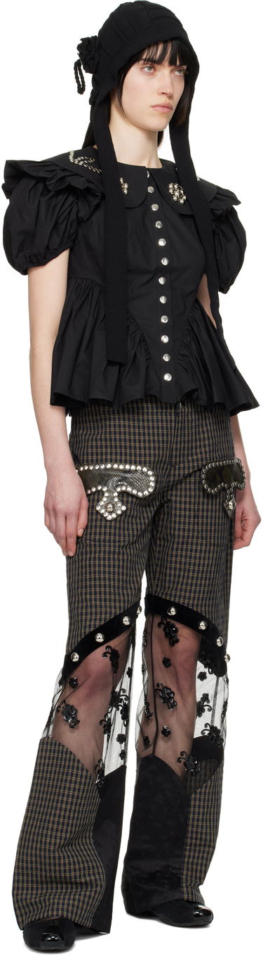 Nohavice Chopova Lowena Chopova Lowena Rusher Plaid & Lace Panel Trousers Hnedá | 4092, 3