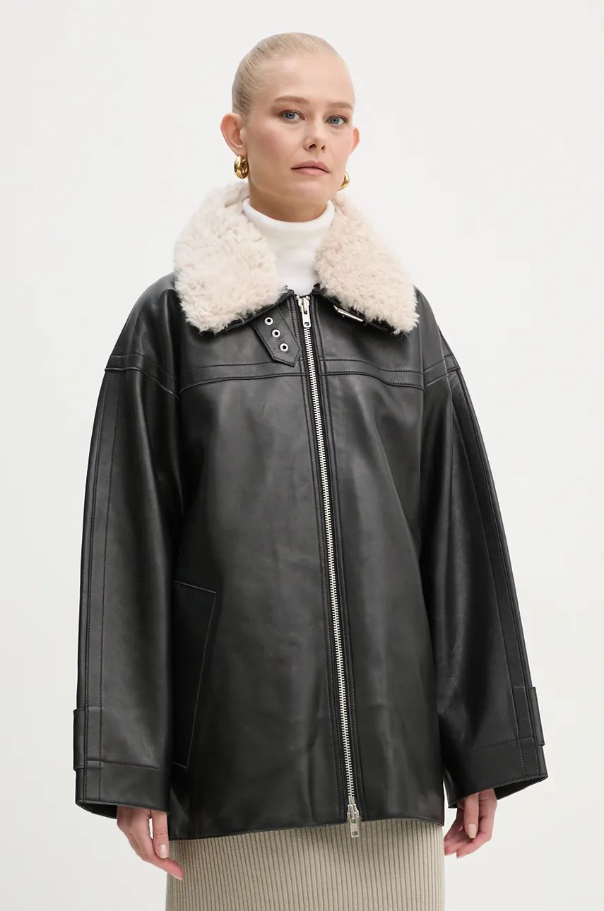 Bunda STAND STUDIO Stand Studio Emelia Oversized Faux Leather Jacket with Faux Shearling Collar Čierna | 62271.7540, 0