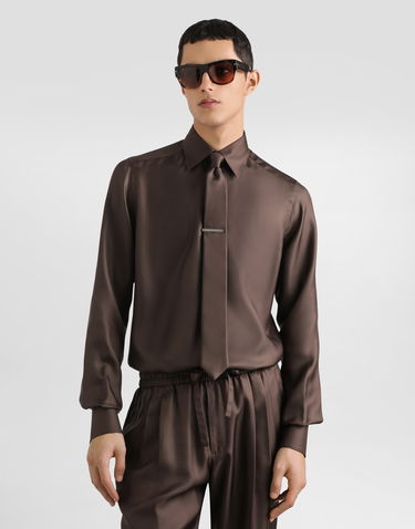 Košeľa Dolce & Gabbana Dolce & Gabbana Martini Silk Twill Shirt Hnedá | G5MM4TFU10SM1213, 3