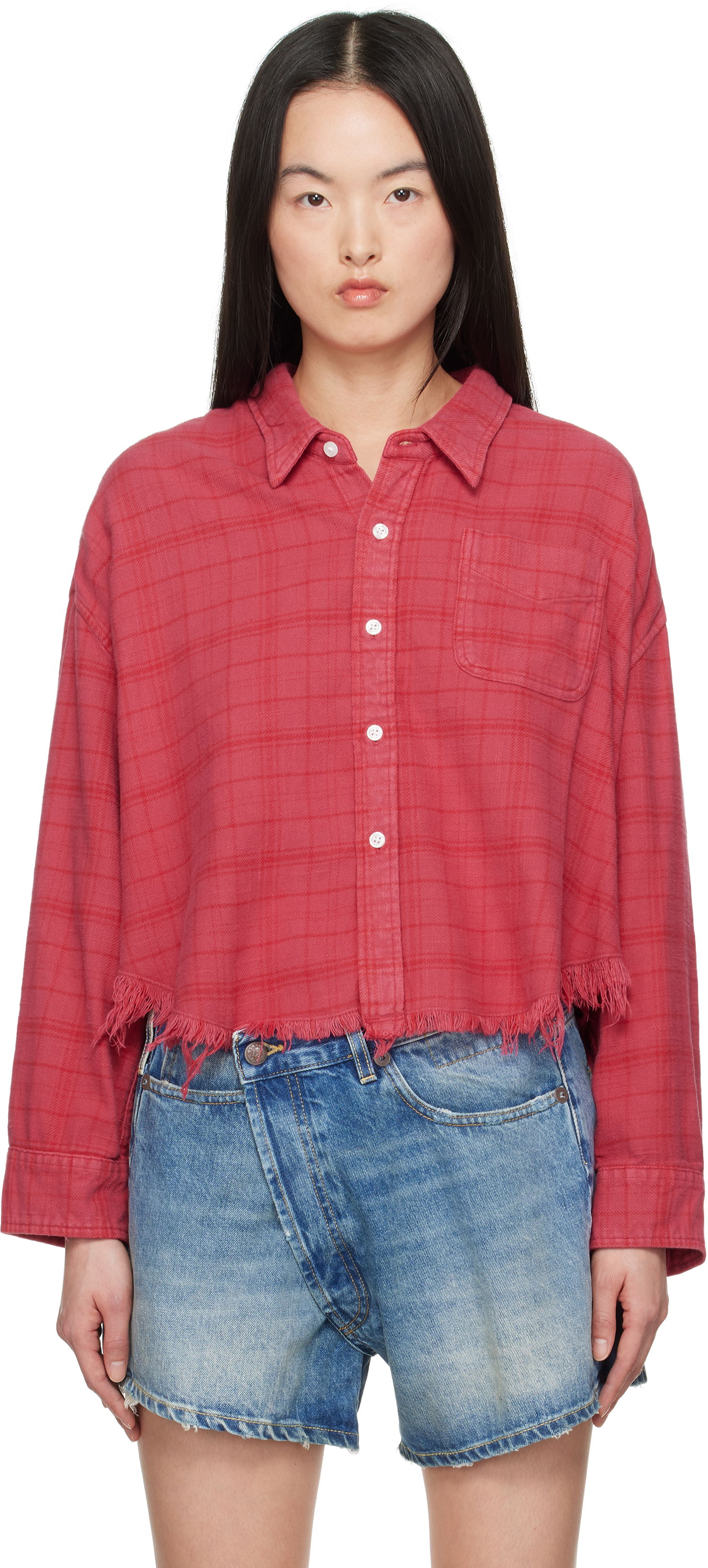 Košeľa R13 R13 Drop Neck Cropped Shirt Červená | R13WR150-R505B, 0