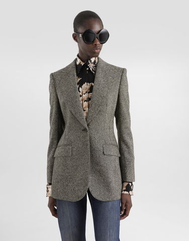 Bunda Dolce & Gabbana Dolce & Gabbana Single-Breasted Dotted Wool Jacket Šedá | F29QGTFMBARS8030, 3