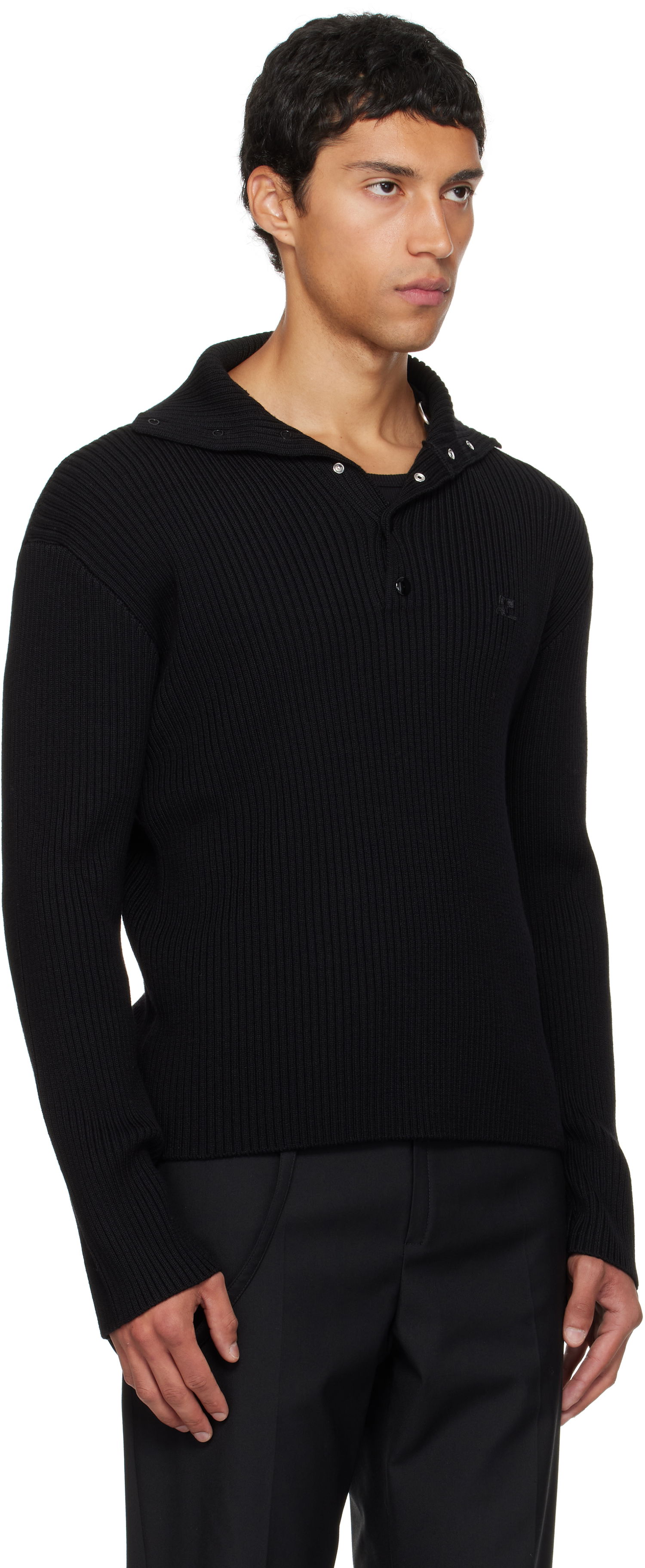 Sveter Courrèges Courrèges Ribbed Wool Polo Čierna | 325MPO050FI0036, 1