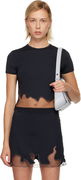 T-Inlay-R1 Short-Sleeve Cropped Scalloped Mesh-Trim T-Shirt