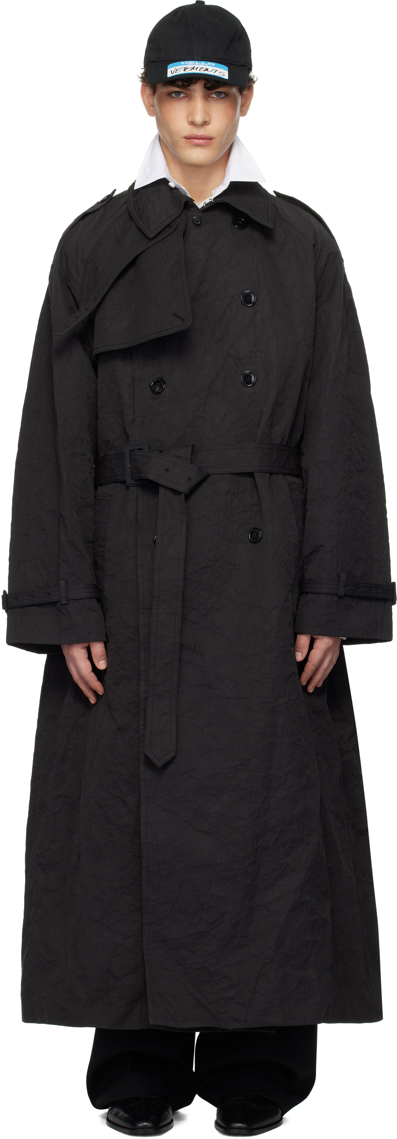 Trenčkot VETEMENTS Metalized Wrinkled Trench Coat Čierna | UA66CO100B, 0