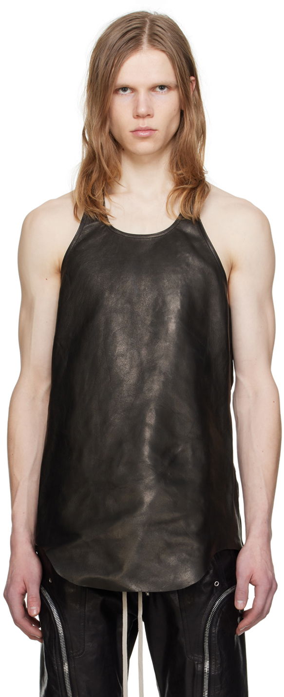 Tielko Rick Owens Scoop Neck Leather Tank Top Čierna | RU01D3191 LNV