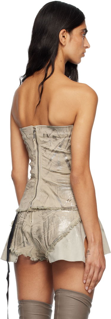 Crop Top Rick Owens Rick Owens DRKSHDW Concordians Strapless Metallic Bustier Denim Top Béžová | DS02E7129 SDPF, 2