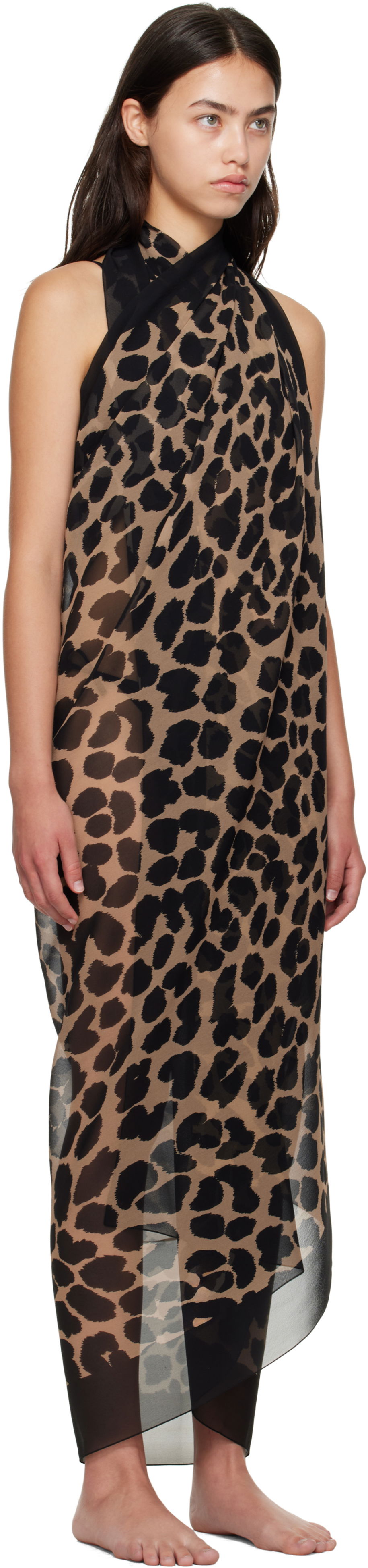 Šaty Balmain Balmain Leopard Beach Wrap Dress Hnedá | BKA202360, 1