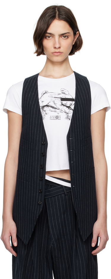 Vesta R13 R13 Pinstripe Elongated Vest Navy | R13WR400-R513A, 0