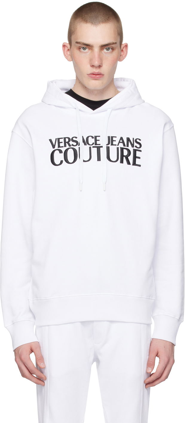 Mikina Versace Jeans Couture White Embroidered Hoodie Biela | E76GAIT01_ECF01T, 0