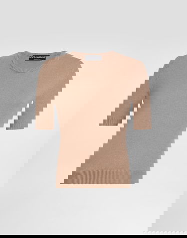 Sveter Dolce & Gabbana Cashmere Short-Sleeve Ribbed Crew Neck Pullover Béžová | FXXA8ZJDVC2M2186, 0