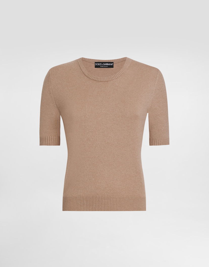 Sveter Dolce & Gabbana Cashmere Short-Sleeve Ribbed Crew Neck Pullover Béžová | FXXA8ZJDVC2M2186