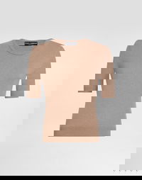 Cashmere Short-Sleeve Ribbed Crew Neck Pullover