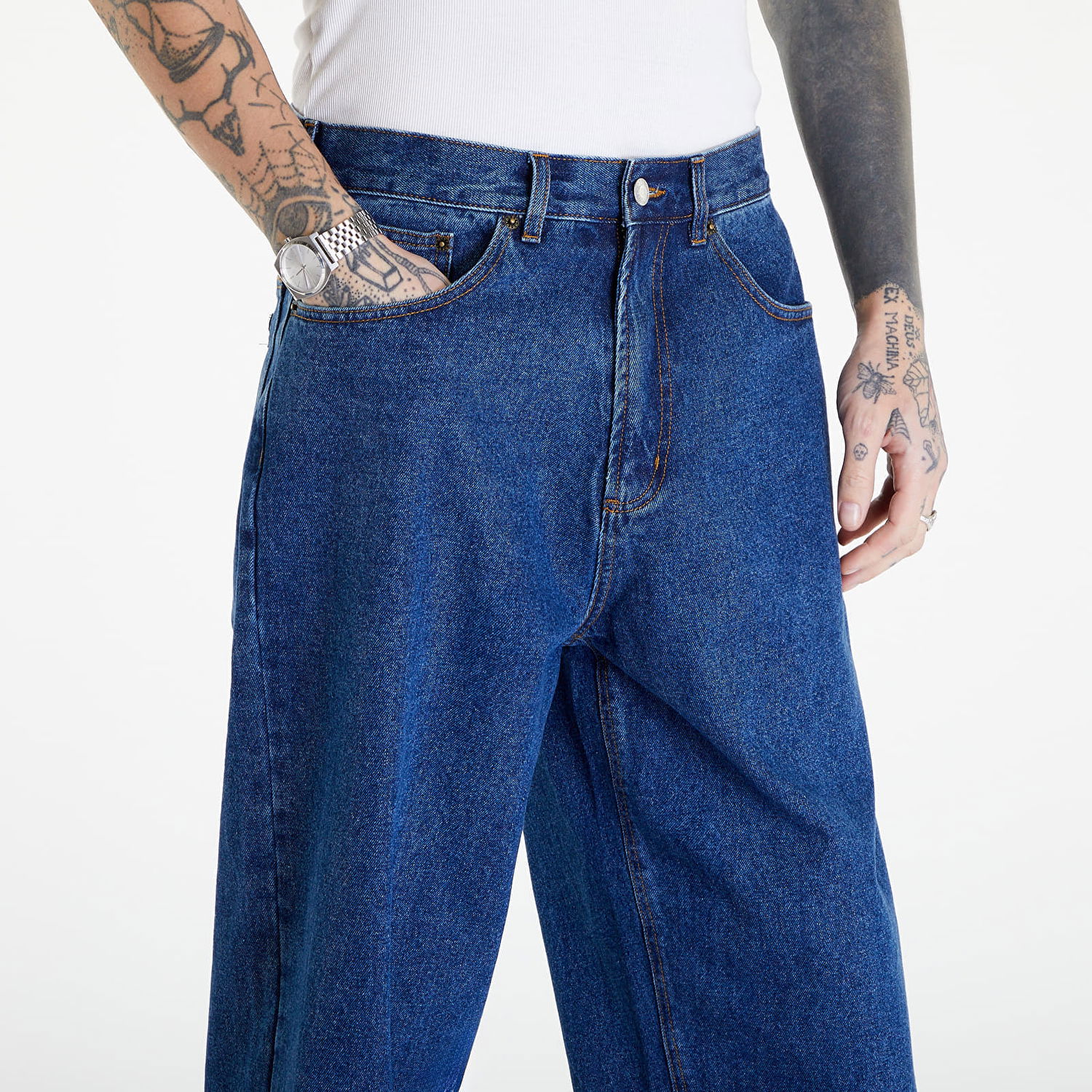 Nohavice OBEY Bigwig Baggy Denim Stone Wash Indigo Modrá | 142010087-STN, 1