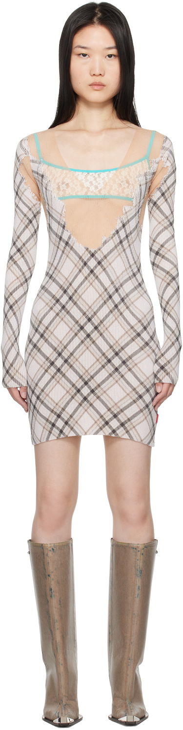 Šaty Diesel Plaid Knit Mini Dress Béžová | A17167 0GSAW, 0